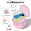 EZEELAI Travel Denture Case Denture Soaking Container with Brush, Denture Cleaning Case Retainer Bath Box Case False Teeth Container - Leak Proof & Lid Waterproof - Transparent Pink view 3