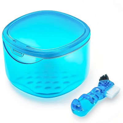 EZEELAI Denture Bath Case Denture Soaking Container with Lid Leak Proof, False Teeth Holder Mouthguard Storage Box Retainer Soaking Case - Transparent Blue