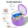 Purple Denture Cup Denture Bath Box Case with Lid Leakproof, Denture Holder Case Retainer Cleaning Container Mouth Guard Cleaner Case for Household, Travel, Office view 3