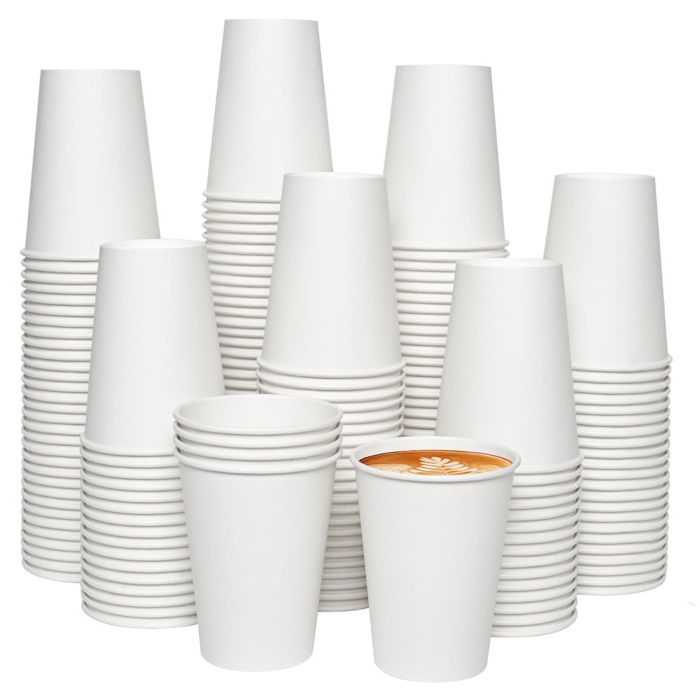 JOLLY CHEF 300 Pack Disposable Paper Coffee Cups White 12 oz Hot Beverage Paper Cups for Water, Ideal for for Thanksgiving, Christmas, Parties