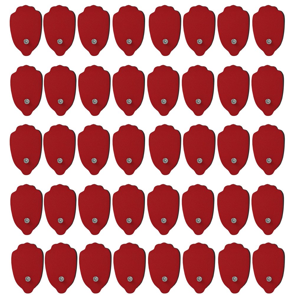 40PCS TENS/EMS Unit Replacement Pads, Upgraded 3rd Gen Large Premium Super Sturdy Snap Electrode Patches with Self-Adhesive Performance for Pain & Muscle Relief Reusable Up to 30 Times (M, Red)