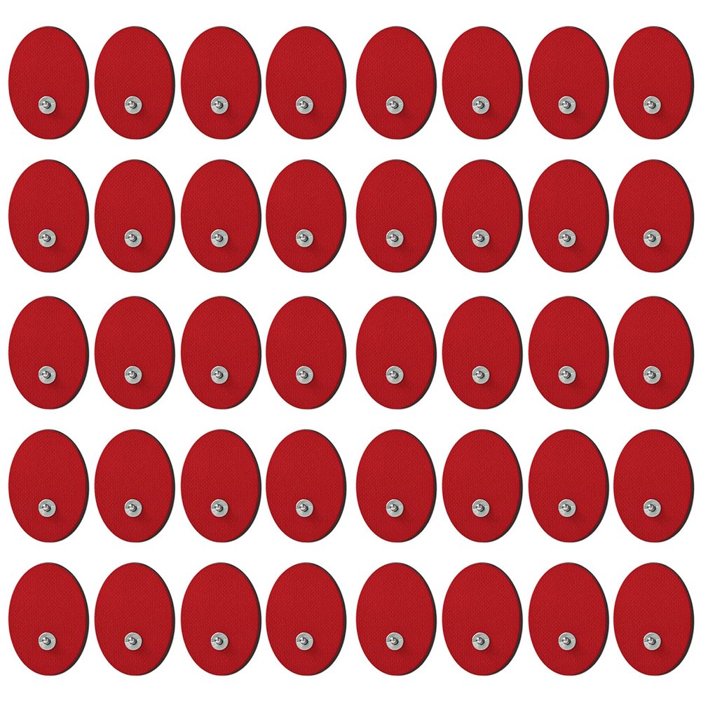 40PCS TENS/EMS Unit Replacement Pads, Upgraded 3rd Gen Large Premium Super Sturdy Snap Electrode Patches with Self-Adhesive Performance for Pain & Muscle Relief Reusable Up to 30 Times (S, Red)