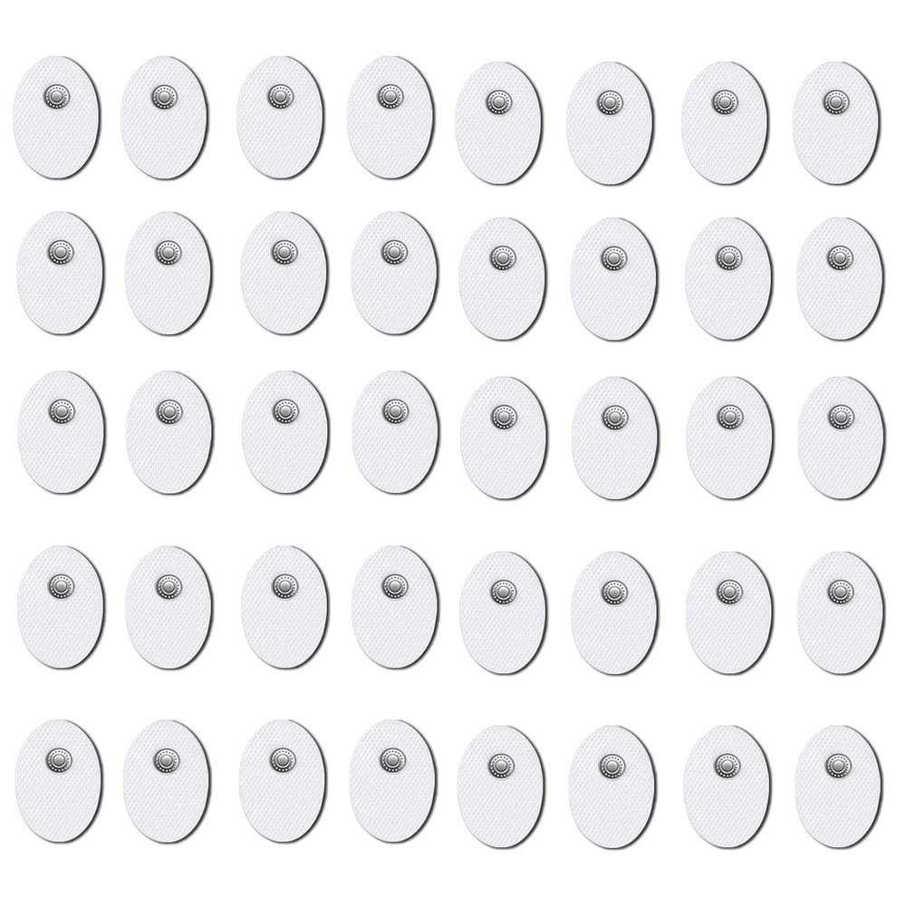 40PCS TENS/EMS Unit Replacement Pads, Upgraded 3rd Gen Large Premium Super Sturdy Snap Electrode Patches with Self-Adhesive Performance for Pain & Muscle Relief Reusable Up to 30 Times (S, White)