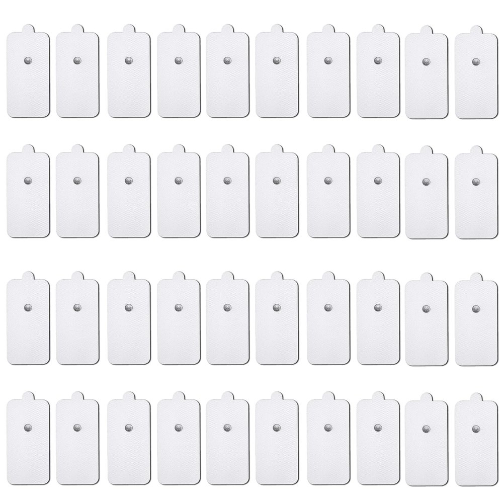 40PCS TENS/EMS Unit Replacement Pads, Upgraded 3rd Gen Large Premium Super Sturdy Snap Electrode Patches with Self-Adhesive Performance for Pain & Muscle Relief Reusable Up to 30 Times (L, White)