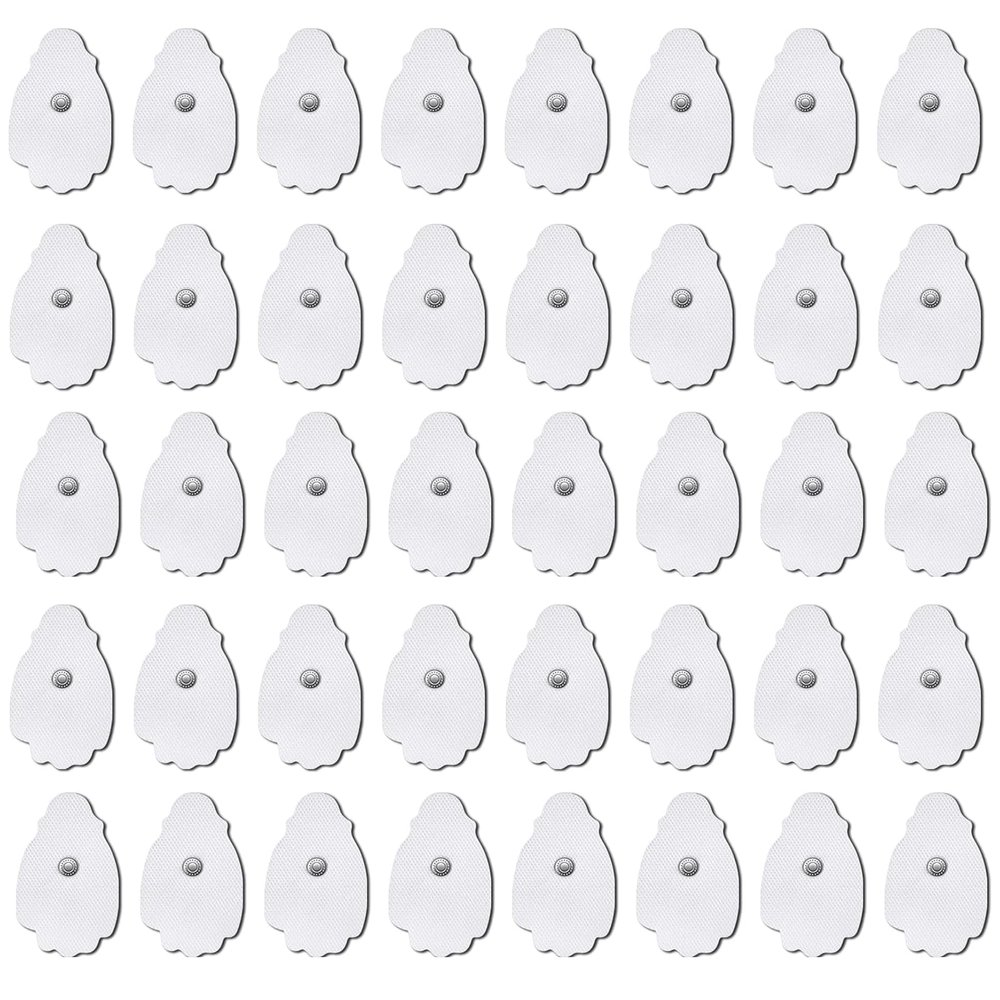 40PCS TENS/EMS Unit Replacement Pads, Upgraded 3rd Gen Large Premium Super Sturdy Snap Electrode Patches with Self-Adhesive Performance for Pain & Muscle Relief Reusable Up to 30 Times (M, White)