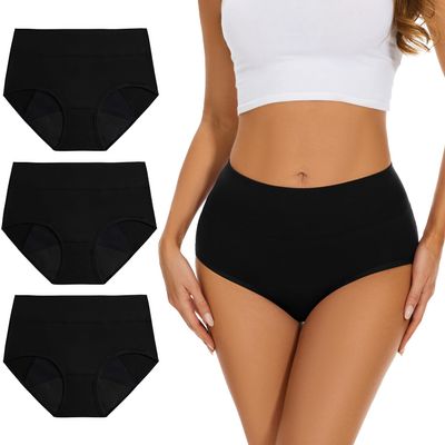 Allbase Incontinence Underwear for Women High Absorbency Period Panties Ladies Leakproof Protective Menstrual Postpartum Bladder Control Washable Cotton Briefs Black Multipack