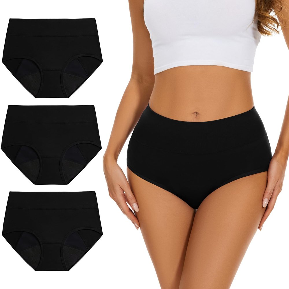 Allbase Incontinence Underwear for Women High Absorbency Period Panties Ladies Leakproof Protective Menstrual Postpartum Bladder Control Washable Cotton Briefs Black Multipack