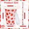 50 Sets Strawberry Paper Cups with Paper Straws Plastic Lids 12OZ Disposable Coffee Tea Cups for Girls Fruit Birthday Party Juice Drink Beverage Bar Supplies view 2
