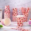 50 Sets Strawberry Paper Cups with Paper Straws Plastic Lids 12OZ Disposable Coffee Tea Cups for Girls Fruit Birthday Party Juice Drink Beverage Bar Supplies view 3