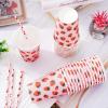 50 Sets Strawberry Paper Cups with Paper Straws Plastic Lids 12OZ Disposable Coffee Tea Cups for Girls Fruit Birthday Party Juice Drink Beverage Bar Supplies view 4
