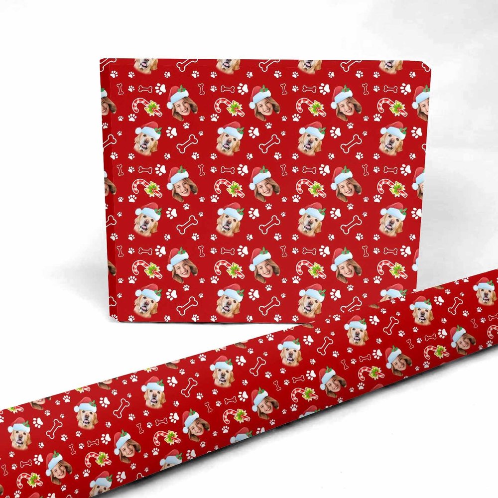 Enjoyyjl Personalized Christmas Party Gift Wrapping Green Paper for Kids Women Men Pet Christmas, Custom Multi-Photo Wrapping Paper, Gift Wrap Roll for Daughter Son