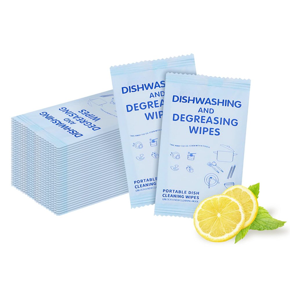 Hipruict Portable Cleaning Wipes, 200 Count Dish Soap Disposable Wipes, Individually Wrapped Dish Wipe for Travel and Camping Quick Cleaningups