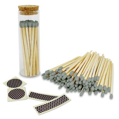 4" Gray Matches in a Chic Jar + Striker Stickers Included | 100 Stylish Decorative Safety Matches with a Modern Cork Top Glass Holder | Gifts, Home Decor, & Candle Accessories by Thankful Greetings