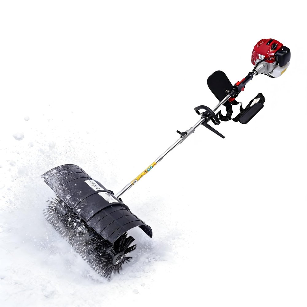 52CC 2.3HP Gasoline Powered Sweeper, 1.7KWHand-held Lawn Sweeper with Air Filter & Manual Puller, Artificial Turf Sweeper Gasoline Powered Broom for Leaf Turf Gravel Snow
