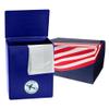 American Flag Themed TSA Approved Fly-Safe and Temporary Travel Cremation Urn Kit for Human Ashes - Airline and Mail Friendly - 200 Cubic Inch Capacity - Blue Plastic Urn with Patriotic Mailing Box view 1