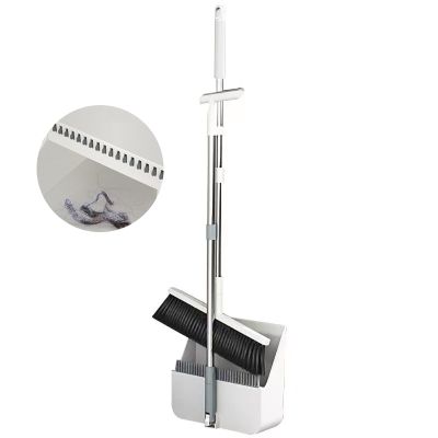 Broom with Dustpan Combo Set for Home Stand Up Dust Pan with Long Handle for Kitchen Outdoor Indoor Commercial Broom with Comb Dustpan,White,15.7IN