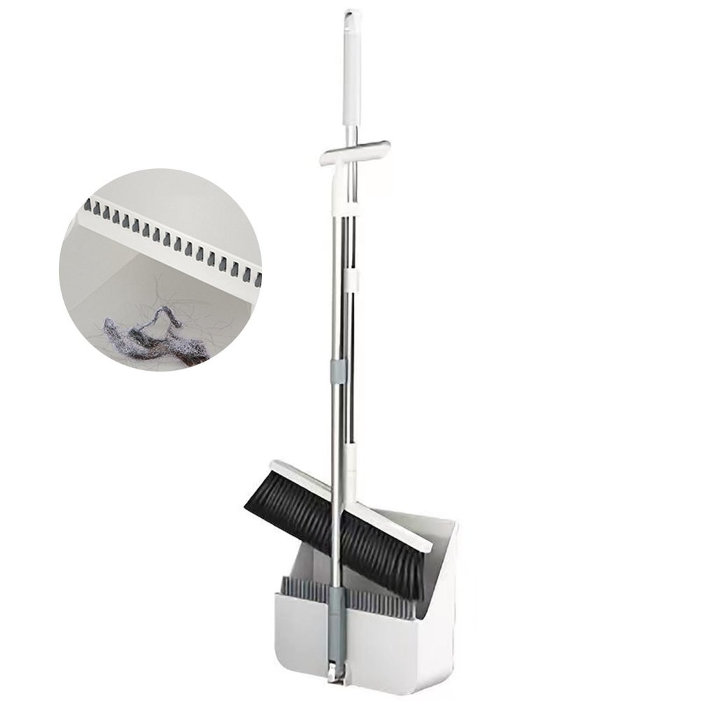 Broom with Dustpan Combo Set for Home Stand Up Dust Pan with Long Handle for Kitchen Outdoor Indoor Commercial Broom with Comb Dustpan,White,15.7IN