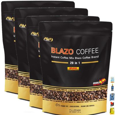 17g x 20Sachets Blazo Coffee Arabica From Spain 29in1 Non-Fat Sugar-Free 0% Instant Snack SHIPPING BY DHL (Packs of 4) By Beautygoodshop [Get Free For You Beauty Gifts]
