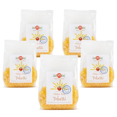 isiBisi Gluten-Free Tubetti Pasta, 5-Pack - Artisanal Corn and Rice Noodles - Non GMO Vegan, Made in Italy