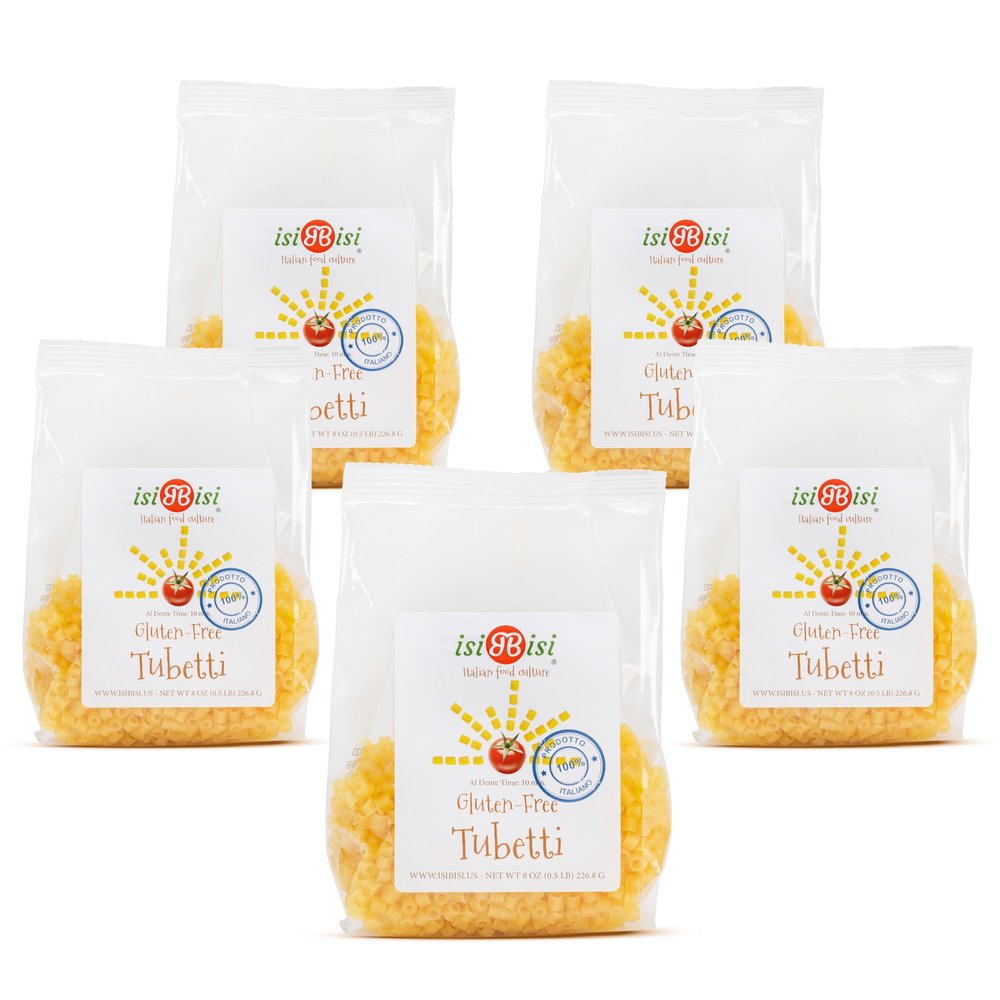 isiBisi Gluten-Free Tubetti Pasta, 5-Pack - Artisanal Corn and Rice Noodles - Non GMO Vegan, Made in Italy