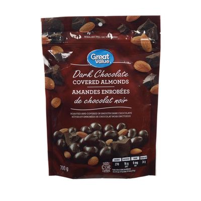 Great Value Dark Chocolate covered Almonds, 700g/24.5 oz. Bag