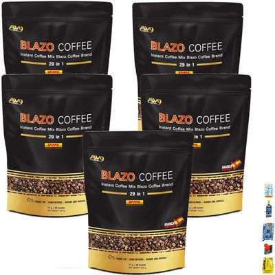 Blazo Coffee Arabica From Spain 29in1 Non-Fat Sugar-Free 0% Instant Snack 17g x 20Sachets SHIPPING BY DHL Set 5 Pcs By Beautygoodshop [Get Free For You Beauty Gifts]