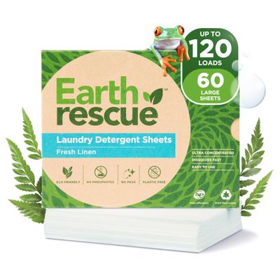 Earth Rescue Laundry Detergent Sheets - Up To 120 Loads (60 Sheets) - Ultra Concentrated Liquidless Dry Laundry Detergent, Ideal For Sensitive Skin, Eco Friendly, Plastic Free - Fresh Linen
