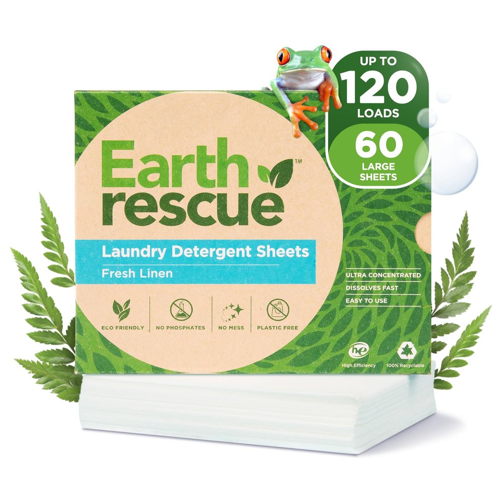 Earth Rescue Laundry Detergent Sheets - Up To 120 Loads (60 Sheets) - Ultra Concentrated Liquidless Dry Laundry Detergent, Ideal For Sensitive Skin, Eco Friendly, Plastic Free - Fresh Linen