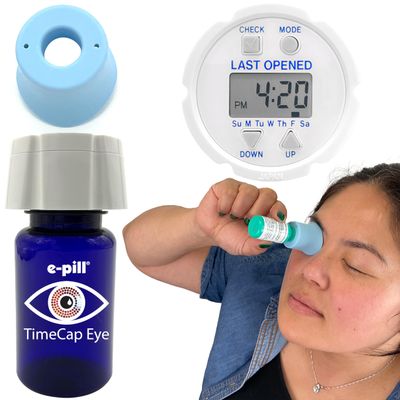 e-Pill TimeCap Eye Reminder & Guide | Aid for Precise Eyedrop Application (Blue Reminder & Guide)