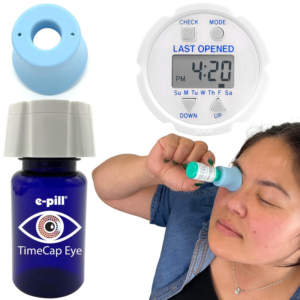 e-Pill TimeCap Eye Reminder & Guide | Aid for Precise Eyedrop Application (Blue Reminder & Guide)