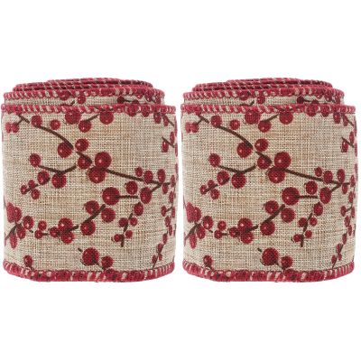 2pcs Christmas Burlap Ribbon Red Ribbon Christmas Crafts Checkered Craft Floral Bows s Fabric Presents Colorful s for DIY Red Berries Linen