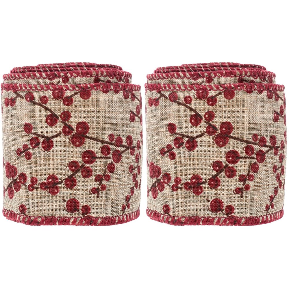 2pcs Christmas Burlap Ribbon Red Ribbon Christmas Crafts Checkered Craft Floral Bows s Fabric Presents Colorful s for DIY Red Berries Linen