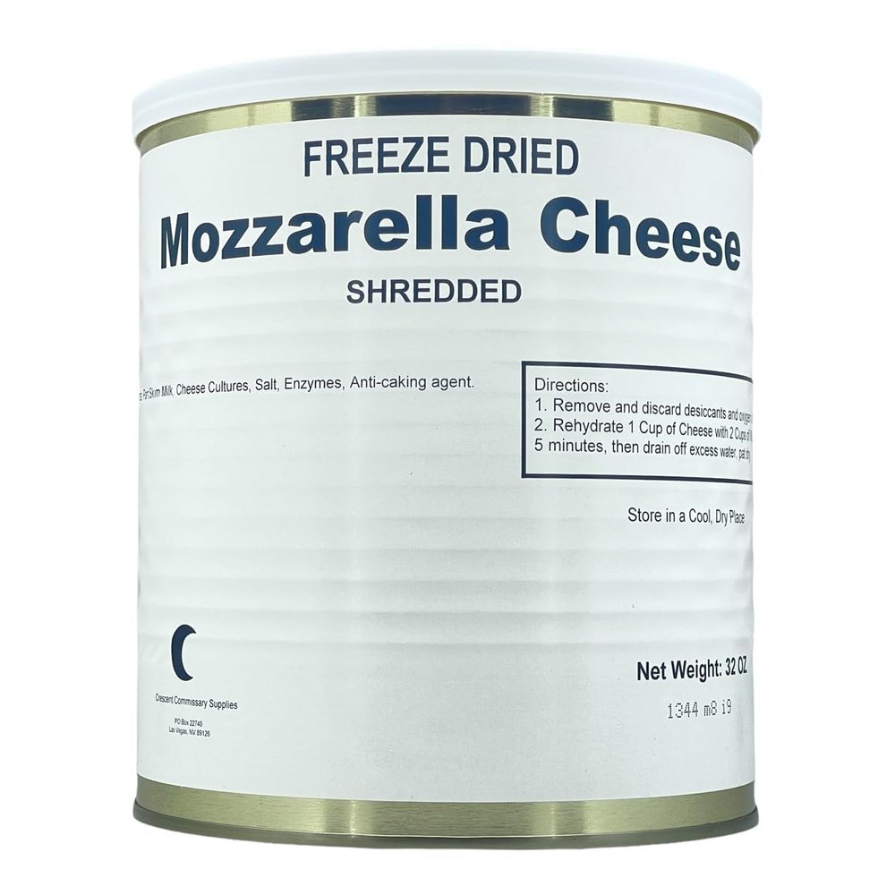 Military Surplus Freeze Dried Shredded Mozzarella Cheese  #10 Can  32 oz  25+ Year Shelf Life  Emergency Survival Food  Long-Term Storage  High Calcium  Ready to Use  Made in USA Pack of 1