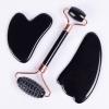 AAKOMA Jade Sawtooth Face Roller GuaSha Tool Set Natural Black Obsidian Crystal Stone,3 Pcs Sawtooth view 1