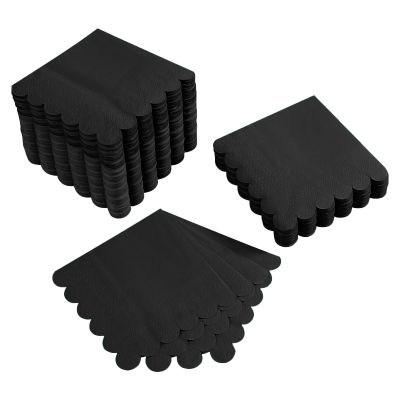 100 Pack Cocktail Napkin 2-Ply Scalloped Edged Dessert Napkins Folded 5 x 5 Inches Disposable Napkins for Dinner Wedding Birthday Party Bridal Anniversary Reception Event (Black)