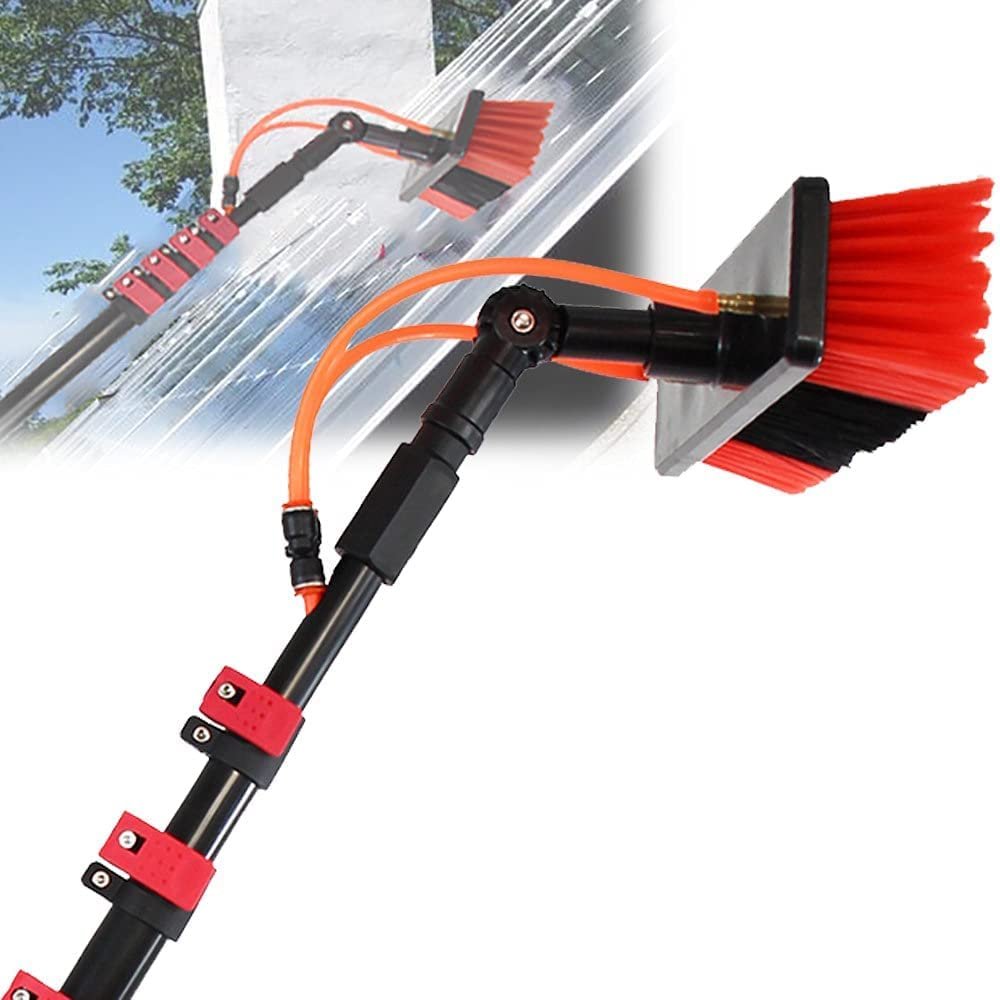 Water Fed Pole Kit Solar Panel Cleaning Brush Window and Solar Cleaning Pole w/Water Fed Telescopic Brush/Brush Window and Solar Panel Cleaning System Windows Cleaning & Washing Tool (24FT/7.2M)