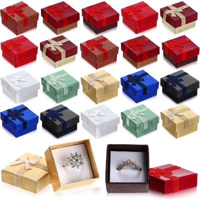 Bucherry 72 Pcs Ring Boxes 1.6 x 1.6 In Hard Cardboard Jewelry Box with Ribbon Bow Small Jewelry Gift Cases for Small Business(Vibrant Color)