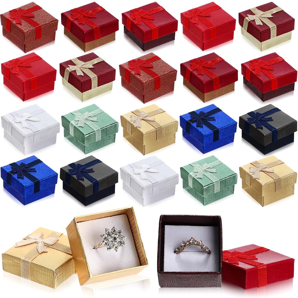 Bucherry 72 Pcs Ring Boxes 1.6 x 1.6 In Hard Cardboard Jewelry Box with Ribbon Bow Small Jewelry Gift Cases for Small Business(Vibrant Color)