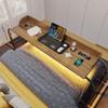 HWB Overbed Desk with Charging Station-Over Bed Table-Adjustable Length/Height with Wheels - Human Sensor LED Light Mobile Queen Size Bed Table Rolling Tray Table for Eating & Laptops, Brown view 1
