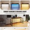 HWB Overbed Desk with Charging Station-Over Bed Table-Adjustable Length/Height with Wheels - Human Sensor LED Light Mobile Queen Size Bed Table Rolling Tray Table for Eating & Laptops, Brown view 4