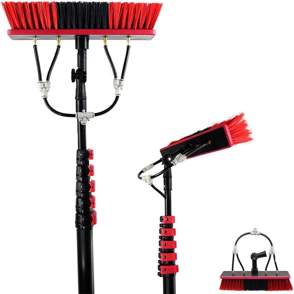Telescopic Water Fed Pole Brush Feet Hose,Water Fed Pole Kit,Outdoor Tall Window Cleaner Car Glass Solar Panel Cleaning,Water Fed Brush Extendable Pole Kit Washer Duster Washing Tool (24FT/7.2M)