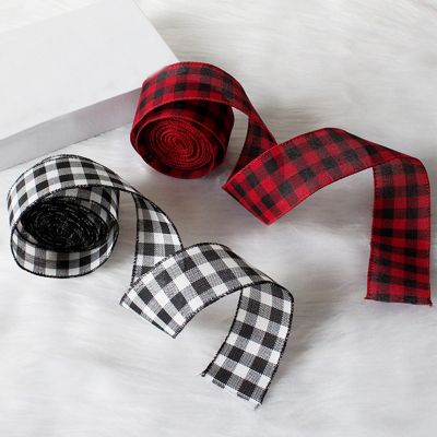 6m Red Black Checkered Christmas Ribbons,Ribbon Color Strips DIY Gift Package Wrapping,Printed Ribbons Christmas Decorations,DIY Handcrafted Christmas Tree Decorations(Black)