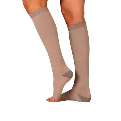 Juzo Soft Silver 20-30 mmHg Compression Stockings, Microdot Silicone Band, Knee High, Open Toe | Compression Socks for Tired, Aching or Swollen Legs, Moderate Varicosities | Beige, X-Small (I) Short