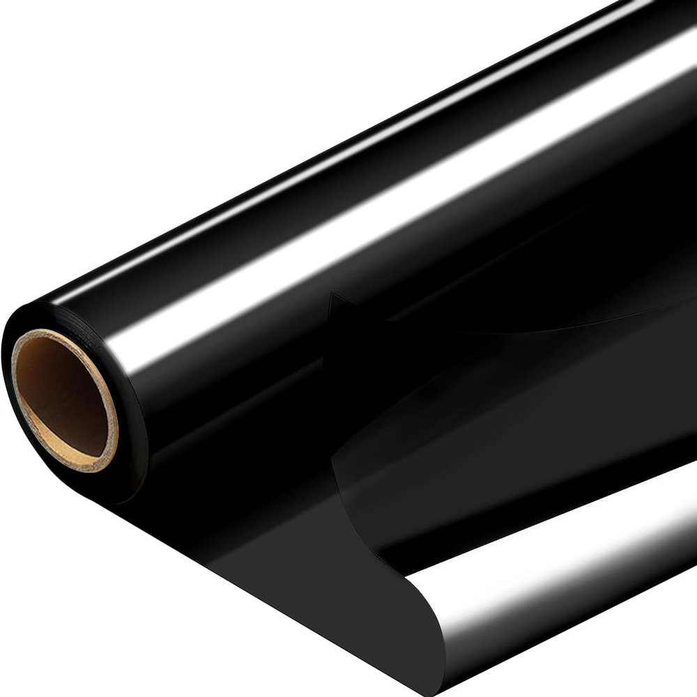 PerkHomy Colored Cellophane Wrap Roll 16" x 100' 3 Mil Thick Cellophane For Gift Basket Treats Goodie Wrapping Craft Flower Bouquet Plastic (Black, 100ft (16in Width))
