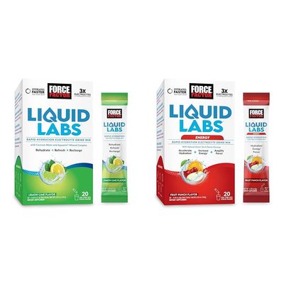 Bundle of FORCE FACTOR Liquid Labs Electrolytes Powder, Hydration Packets to Make Electrolyte Water with 5 Vitamins, Minerals, and Antioxidants, Lemon-Lime + Energy Fruit Punch Flavor, 40 Stick Packs