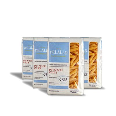 DeLallo Penne Ziti Pasta, Made in Italy, Bronze Cut, Made with Only 100% Durum Wheat Semolina Flour, Kosher, All Natural, Non-GMO, Vegan, 1 Pound Bag, (4 Pack)