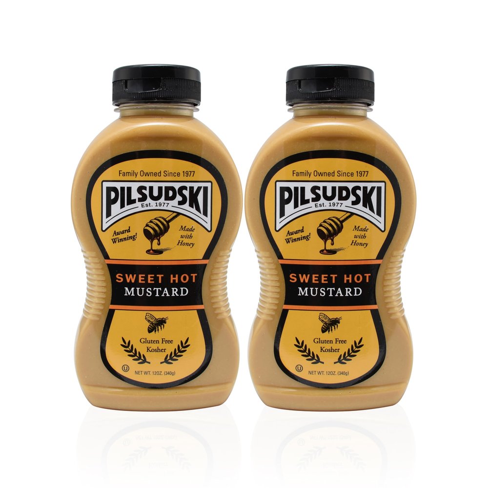 Pilsudski Brand SWEET HOT MUSTARD WITH HONEY - All Natural - 12oz 2 pack Squeeze Bottle Gluten Free