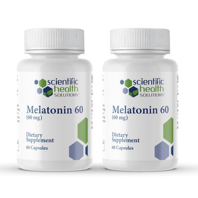 Scientific Health Solutions Melatonin 60mg | High Dosage Melatonin in Easy-to-Swallow Capsules | Vegan, Non-GMO & Gluten-Free | US-Made Extra Strength Melatonins (2-Pack)