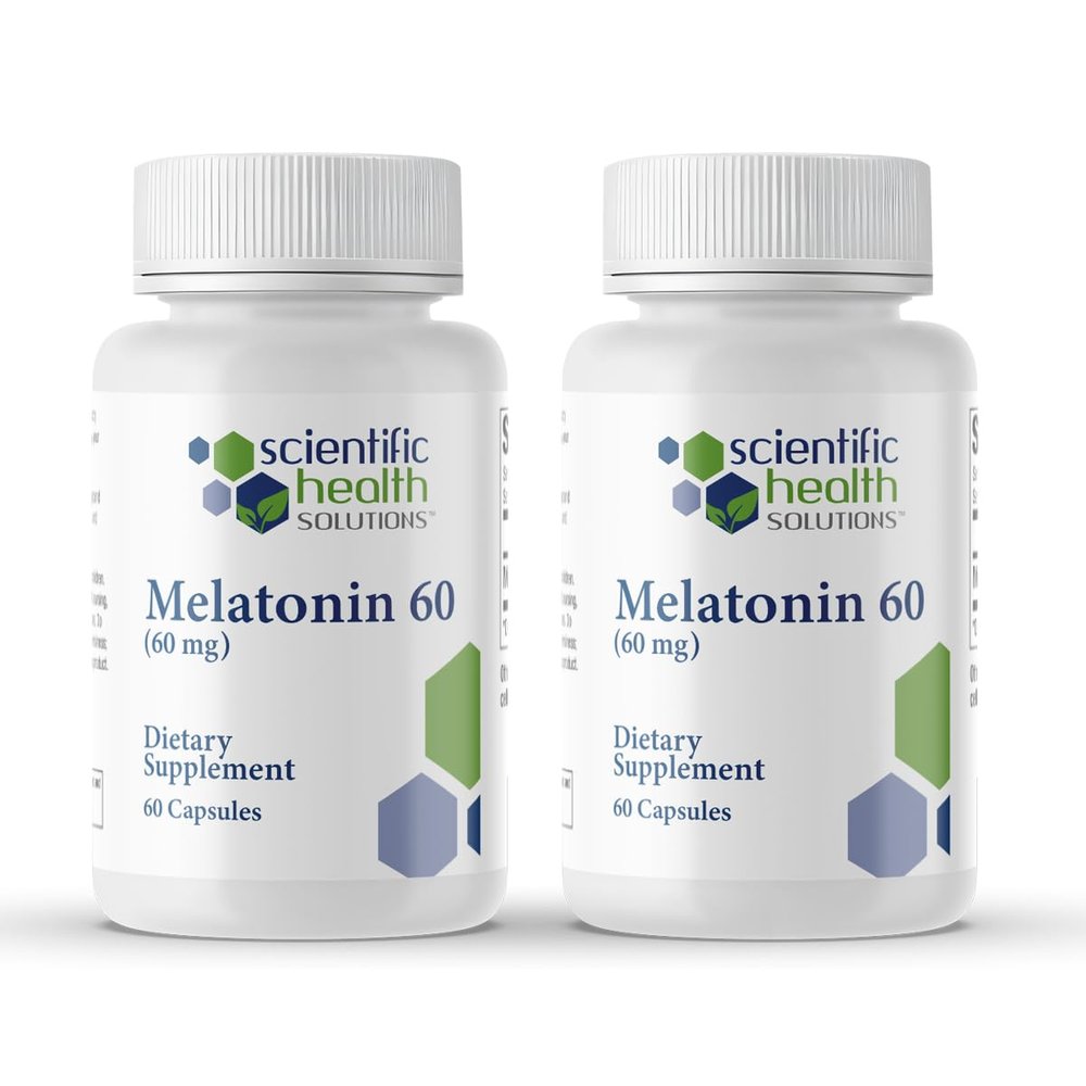 Scientific Health Solutions Melatonin 60mg | High Dosage Melatonin in Easy-to-Swallow Capsules | Vegan, Non-GMO & Gluten-Free | US-Made Extra Strength Melatonins (2-Pack)