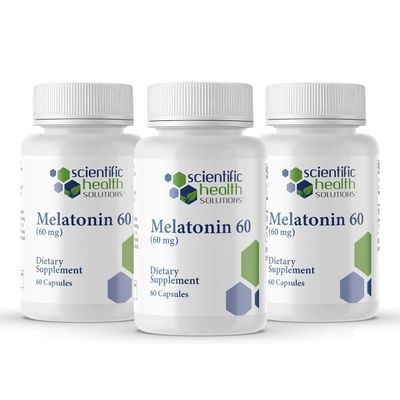Scientific Health Solutions Melatonin 60mg | High Dosage Melatonin in Easy-to-Swallow Capsules | Vegan, Non-GMO & Gluten-Free | US-Made Extra Strength Melatonins (3-Pack)